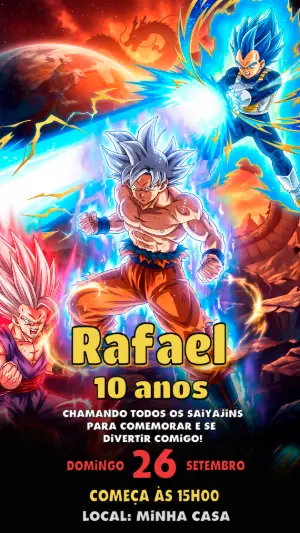 Convite de Aniversário Dragon Ball Z Editável com Goku