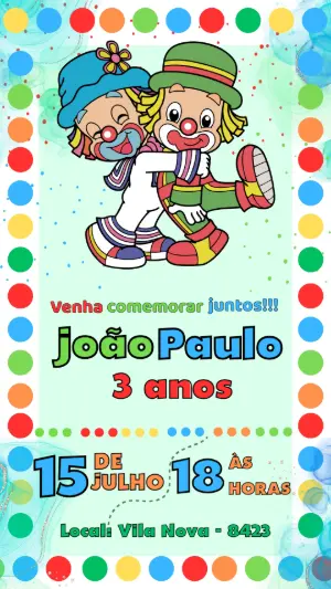 Convite de Aniversário Infantil Patati e Patatá Colorido para Editar