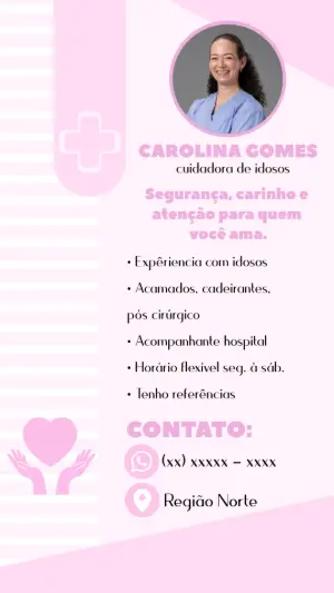 Cartão de Visita Cuidador de Idosos Rosa para Editar Online