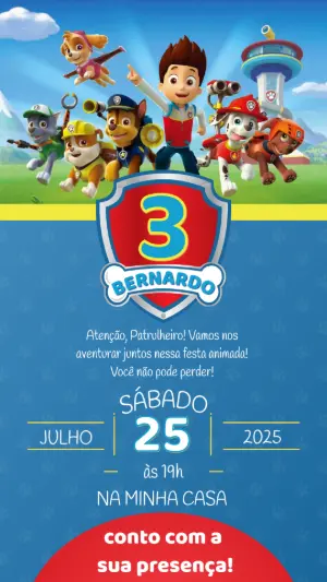 Convite de Aniversário Patrulha Canina para Editar Online