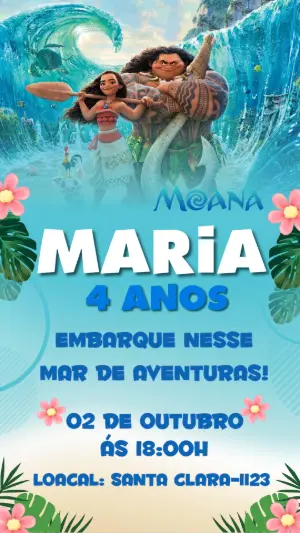 Convite Digital Moana Aventura no Mar para Editar