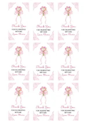 Pink Floral Bouquet Thank You Tag Editable Template