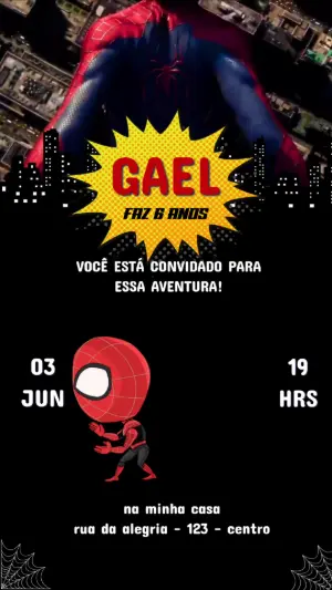 Convite Animado Aniversário Homem-Aranha para Editar