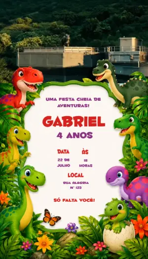 Convite Animado de Aniversário Dinossauro para Editar