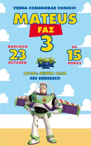 Convite de Aniversário Buzz Lightyear Toy Story Editável