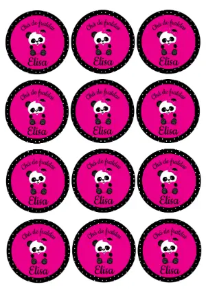 Adesivo Chá de Fraldas Panda Rosa para Editar e Imprimir