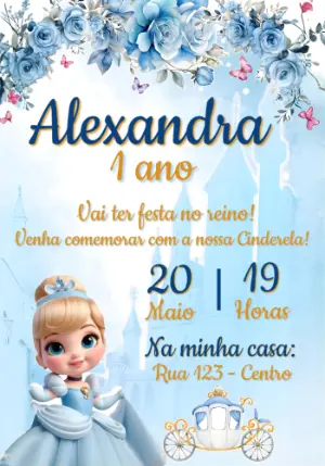Convite Aniversário Cinderela Baby Azul para Editar