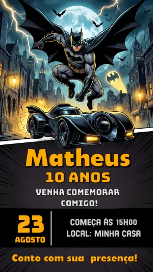 Convite de Aniversário Batman Editável para Festa Infantil