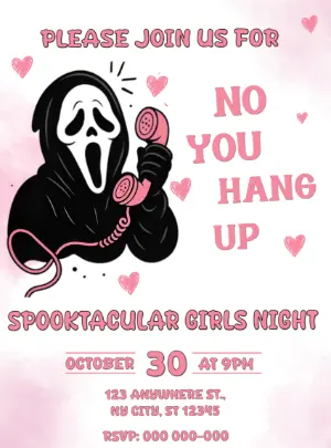 Pink Ghostface Girls Night Invitation Editable Template
