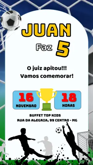 Convite Digital Aniversário Infantil Tema Futebol Editável