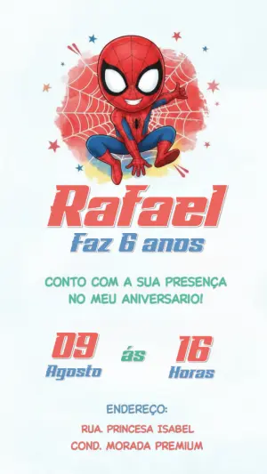 Convite de Aniversário Homem-Aranha Infantil para Editar