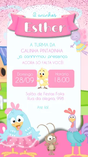 Convite Aniversário Galinha Pintadinha Candy para Editar