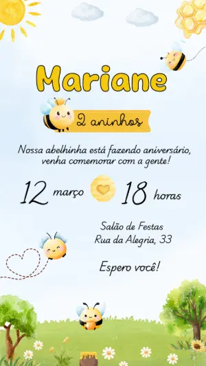 Convite Aniversário Abelhinha Fofa para Editar e Imprimir