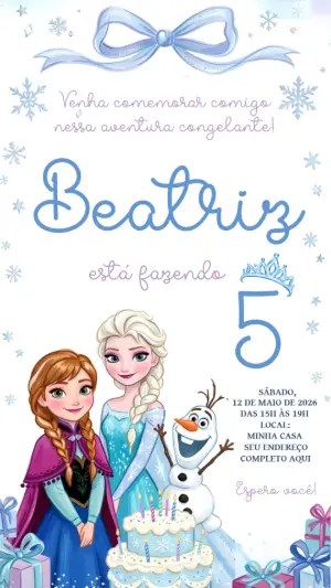 Convite de Aniversário Frozen Editável com Elsa e Anna