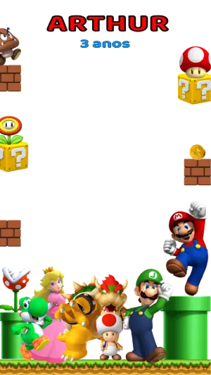 Moldura de Aniversário Super Mario para Stories Editável