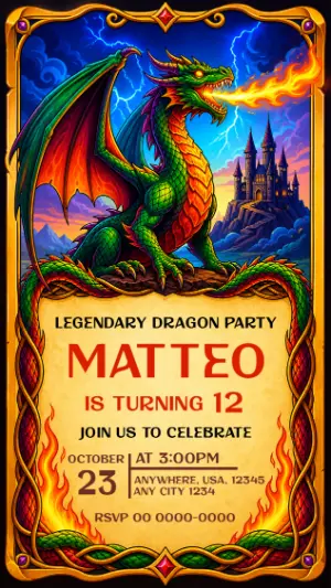 Epic Dragon Birthday Invitation - Editable Template