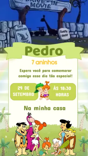 Convite Animado Aniversário The Flintstones para Editar Online