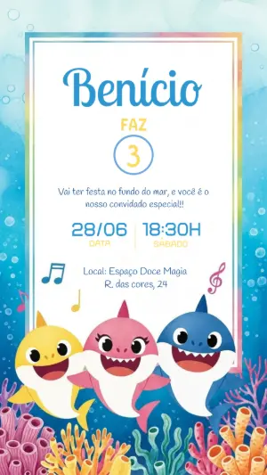Convite Aniversário Baby Shark para Editar Online
