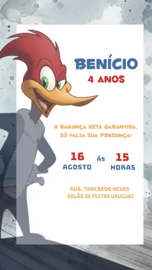 Convite Editável Aniversário Infantil Tema Pica-Pau