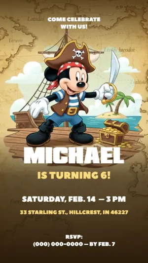 Mickey Pirate Birthday Invitation Editable Template