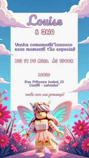Convite Aniversário Fada Roblox para Editar Online