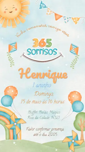 Convite Animado Aniversário 365 Sorrisos para Editar Online