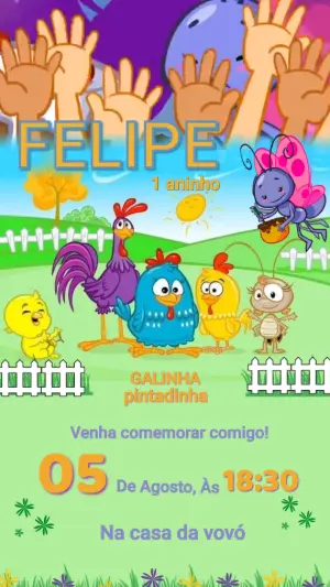 Convite Animado Aniversário Galinha Pintadinha para Editar