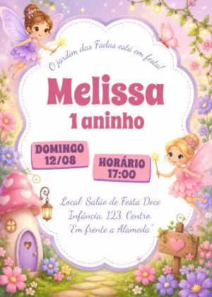 Convite de Aniversário Jardim das Fadas Editável