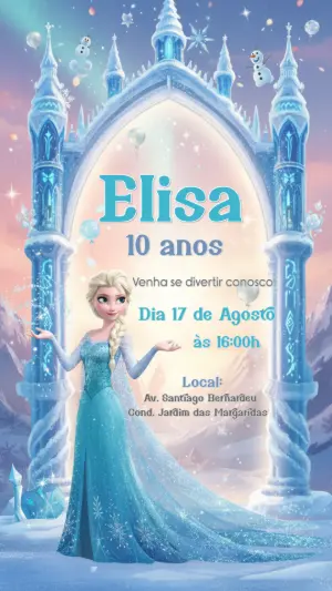 Convite Digital Editável Aniversário Tema Frozen Princesa do Gelo
