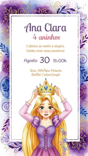 Convite de Aniversário Enrolados Rapunzel para Editar Online