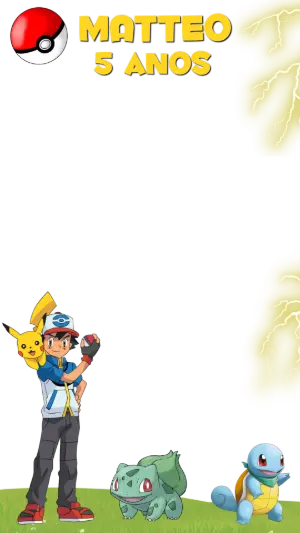 Moldura para Stories Pokémon com Ash e Pikachu para Editar