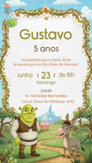 Convite Digital Aniversário Infantil Tema Shrek Editável