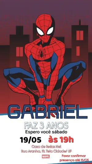 Convite de Aniversário Homem Aranha: Modelo Digital Editável