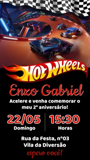 Convite de Aniversário Hot Wheels Carros de Corrida Editável