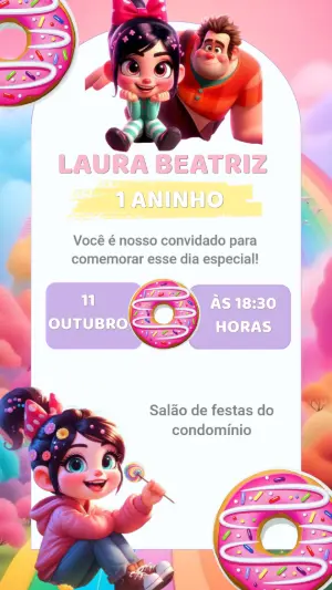 Convite de Aniversário Detona Ralph Rosa para Editar