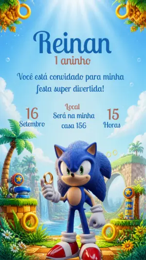 Convite de Aniversário Sonic: Modelo Digital para Editar