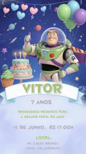 Convite Editável Aniversário Infantil Tema Buzz Lightyear