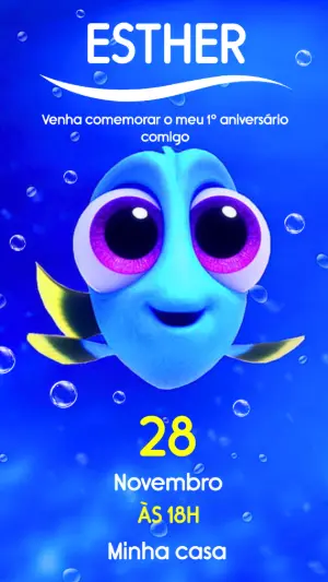 Convite de Aniversário Baby Dory Fundo do Mar para Editar