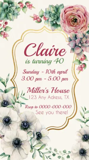 Watercolor Floral Birthday Invitation | Editable Template