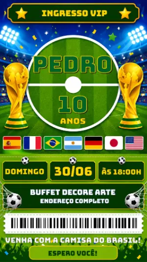 Convite de Aniversário Futebol Ingresso VIP para Editar