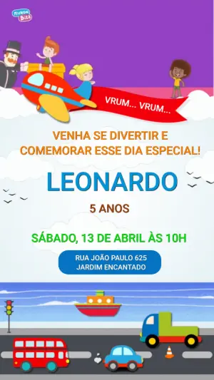 Convite Animado Mundo Bita Transportes para Editar