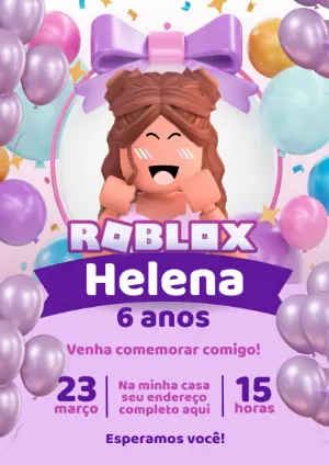 Convite de Aniversário Roblox Menina Lilás para Editar