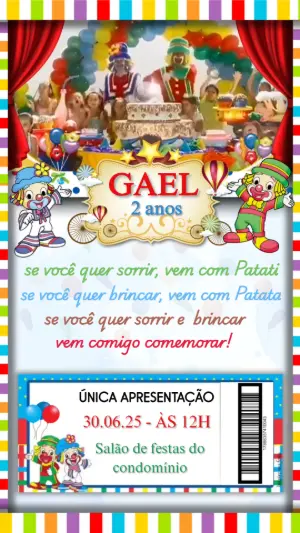 Convite Animado Aniversário Patati Patatá para Editar Online