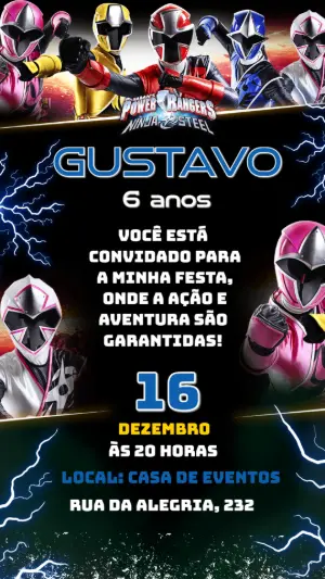 Convite Aniversário Power Rangers Ninja Steel para Editar Online