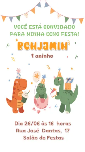 Convite Digital Festa Dinossauro Infantil Editável