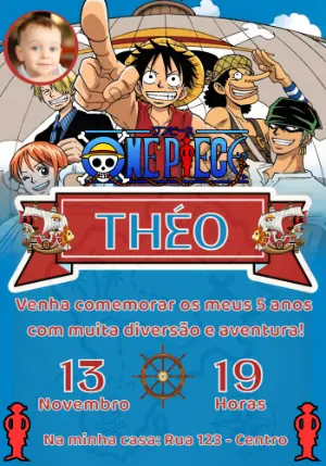Convite Aniversário One Piece com foto