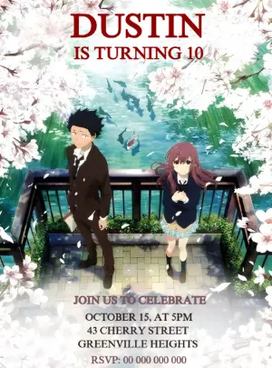A Silent Voice Anime Birthday Invitation Editable Template