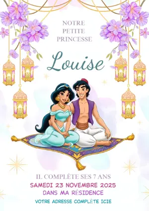 Invitation Anniversaire Princesse Jasmin à Modifier en Ligne