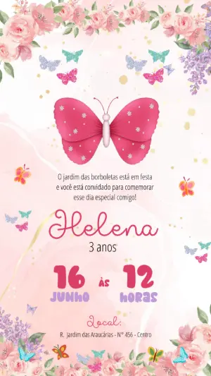 Convite Animado Aniversário Jardim das Borboletas para Editar