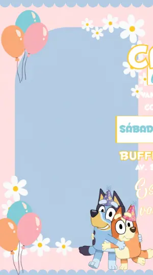 Convite de Aniversário Bluey Fofo e Colorido para Editar